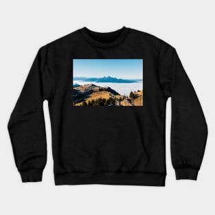 Swiss Alps - Mount Rigi Cogwheel Train With Alpine Range in Background Crewneck Sweatshirt